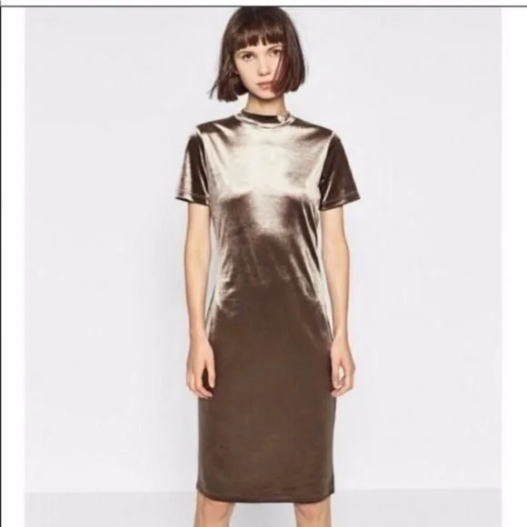 Zara | Dresses | Zara M Womens Taupe Velvet Midi Dress | Poshmark